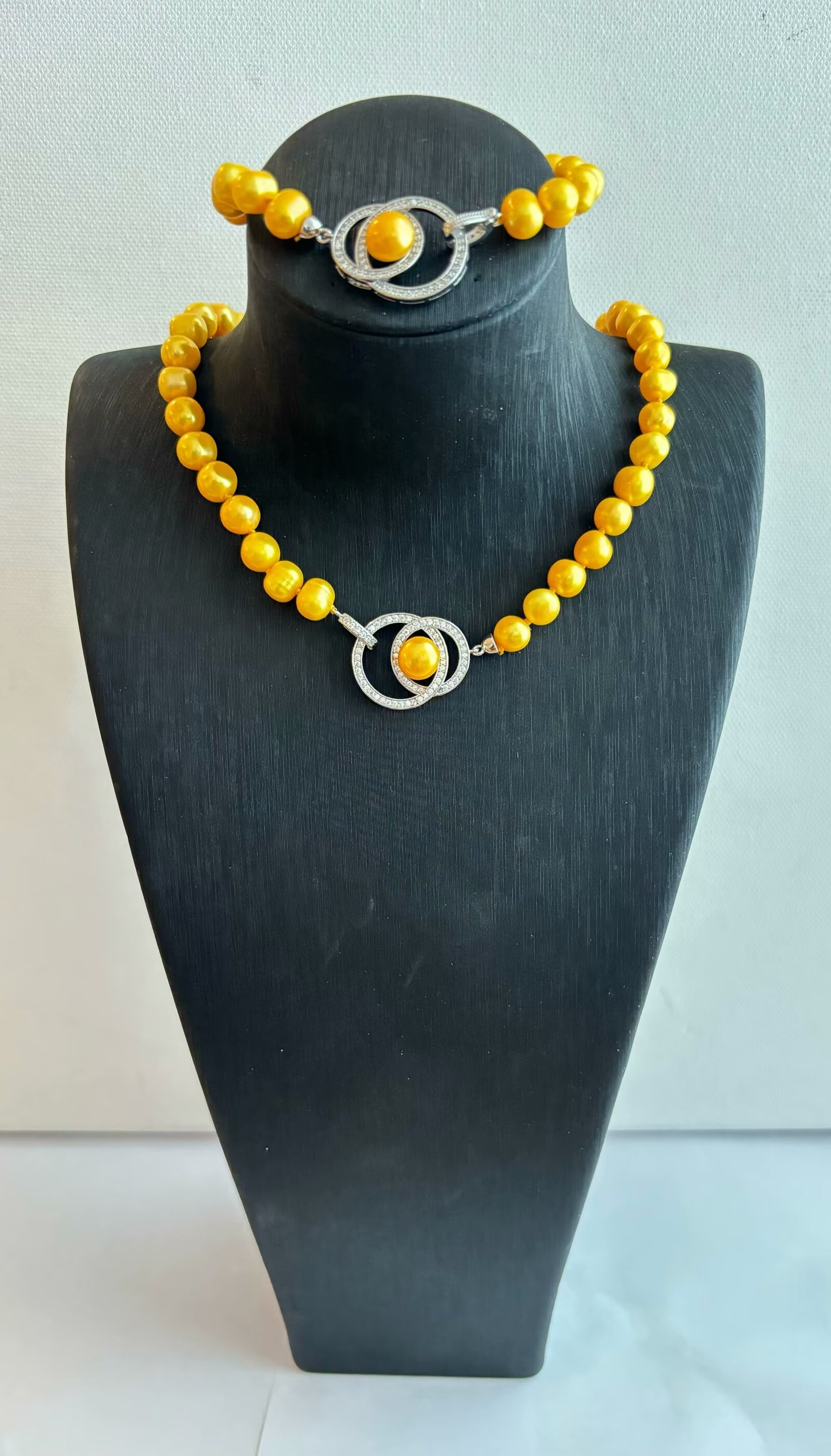 Genuine freshwater yellow pearls jewelry set