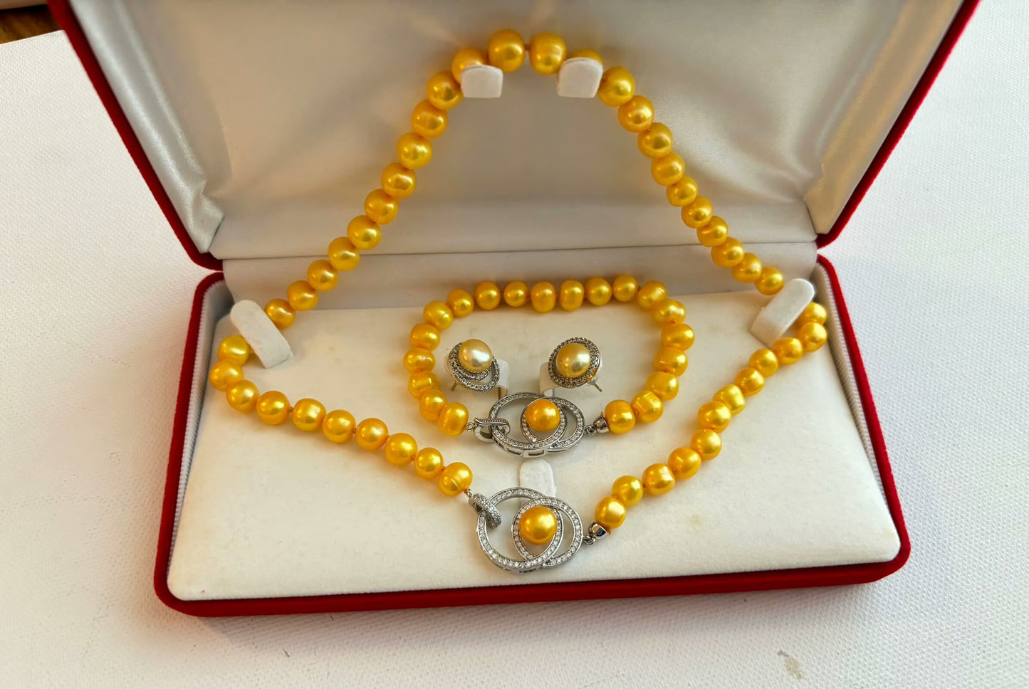 Genuine freshwater yellow pearls jewelry set