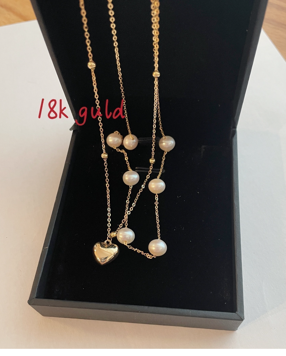 Genuine 18k guld with Freshwater pearl Double Layer nacklace