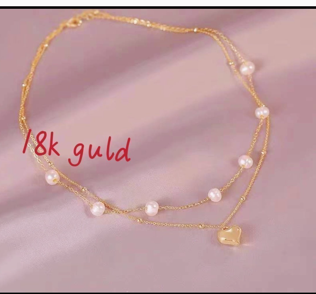 Genuine 18k guld with Freshwater pearl Double Layer nacklace