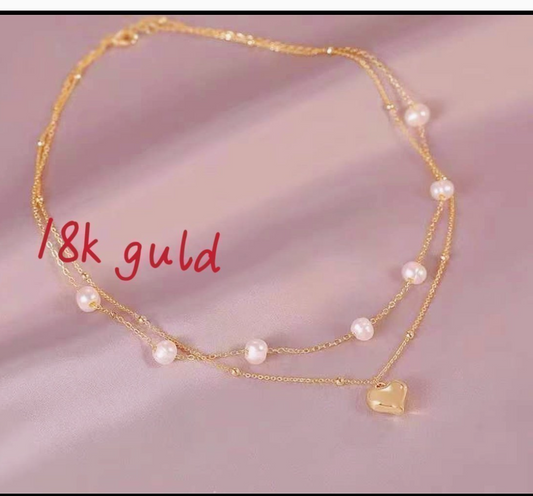 Genuine 18k guld with Freshwater pearl Double Layer nacklace