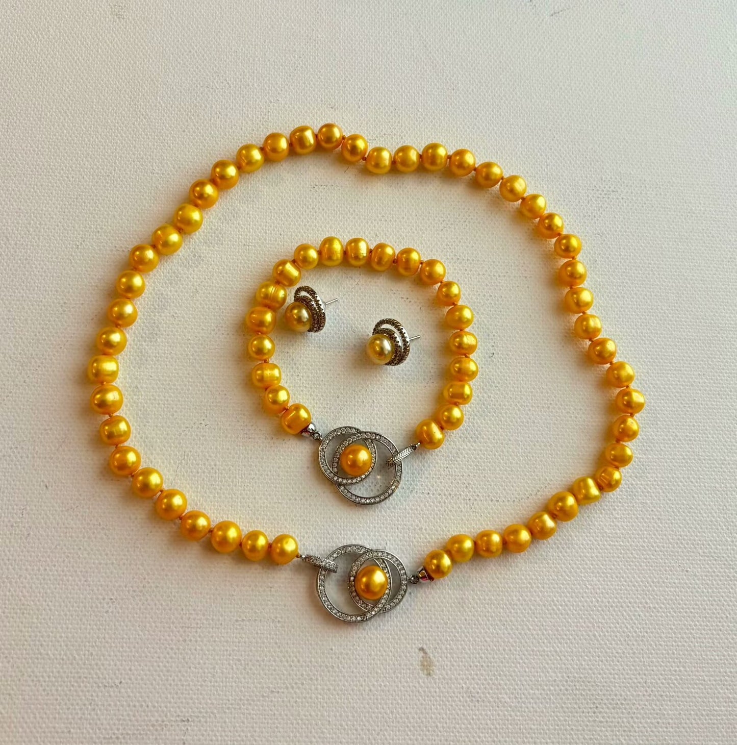 Genuine freshwater yellow pearls jewelry set