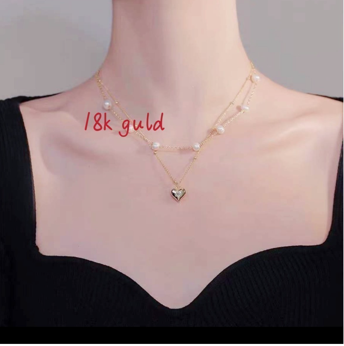 Genuine 18k guld with Freshwater pearl Double Layer nacklace