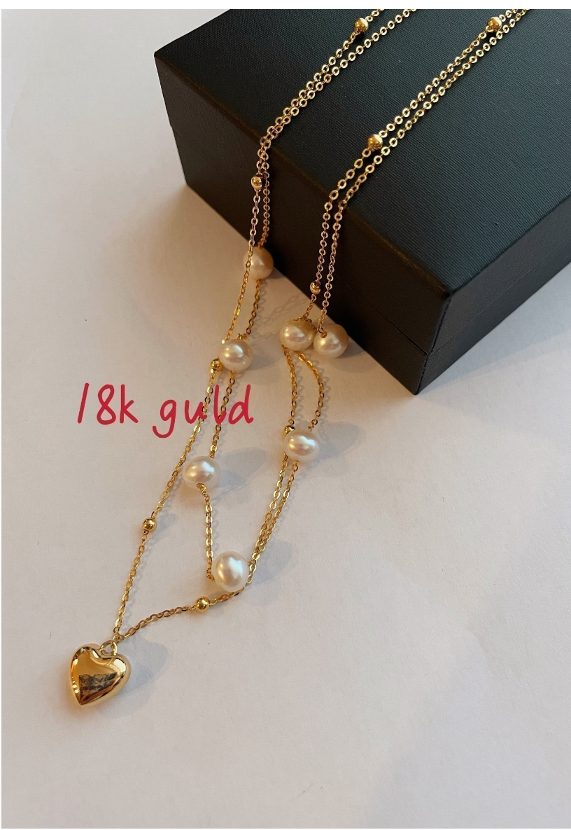 Genuine 18k guld with Freshwater pearl Double Layer nacklace