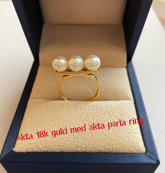 Real 18k gold with freshwater pearl ring