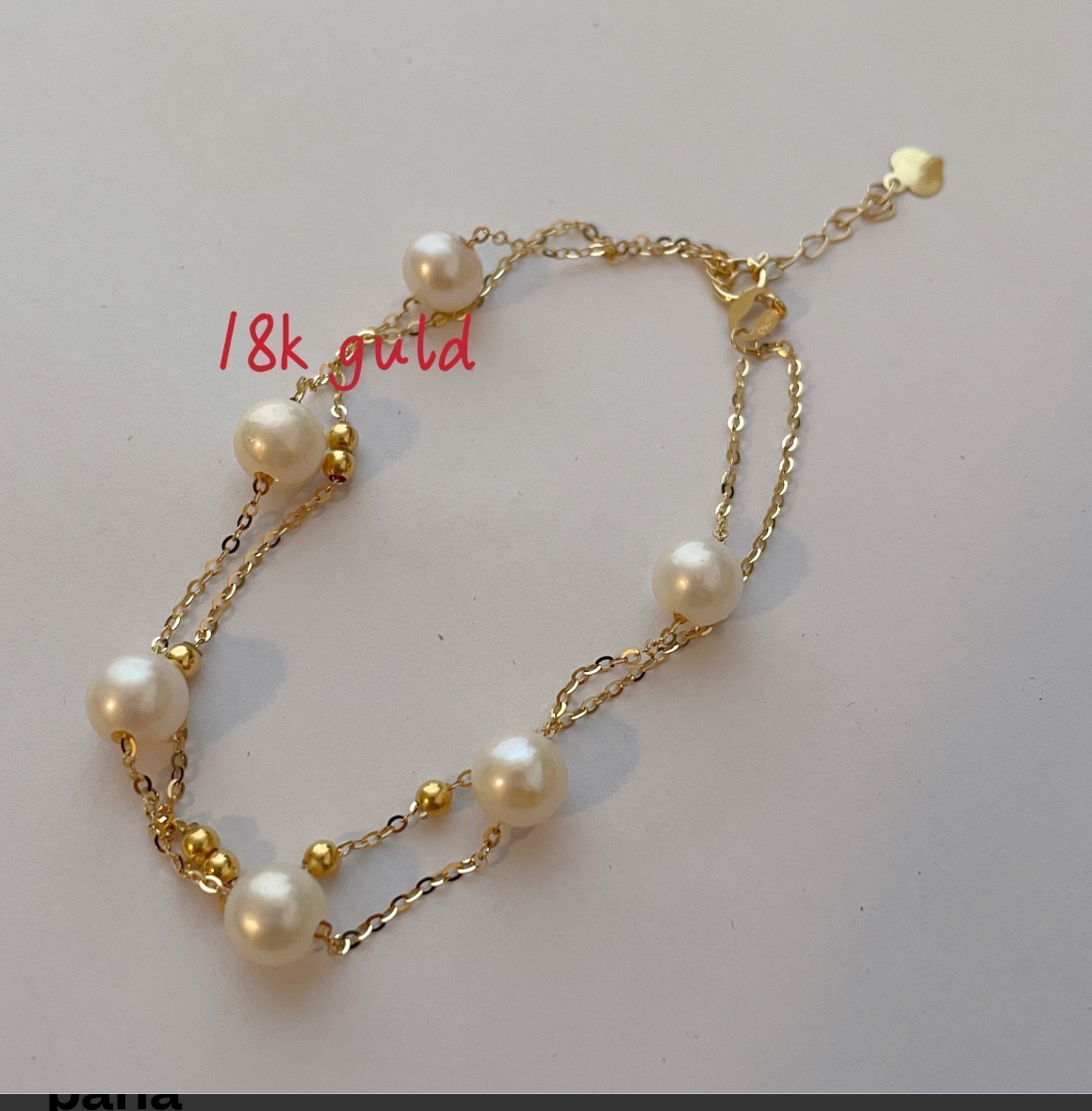 Real 18k gold with real pearl double layer bracelet