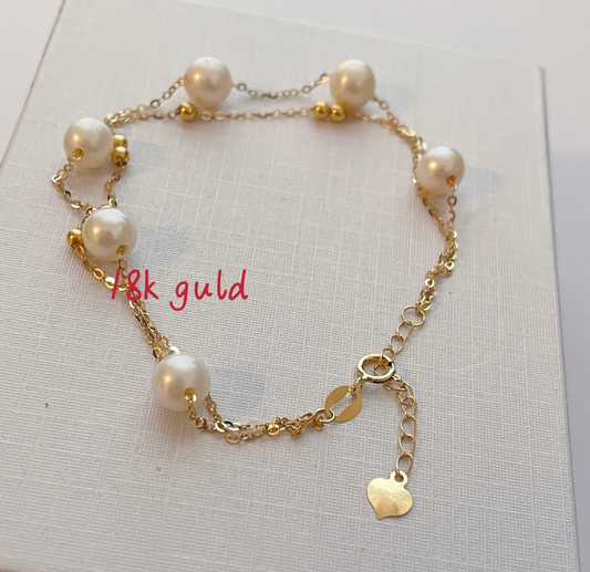 Real 18k gold with real pearl double layer bracelet