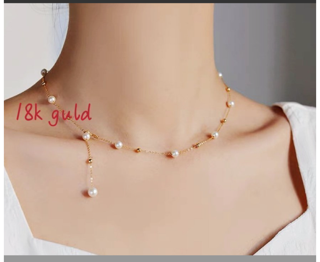 Genuine 18k guld with Freshwater  pearl nacklace